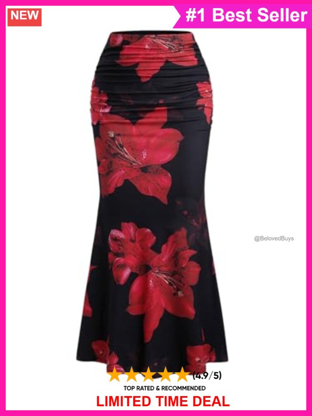 Floral Maxi Skirt High Waist Ruched Fishtail Bodycon Long Skirt